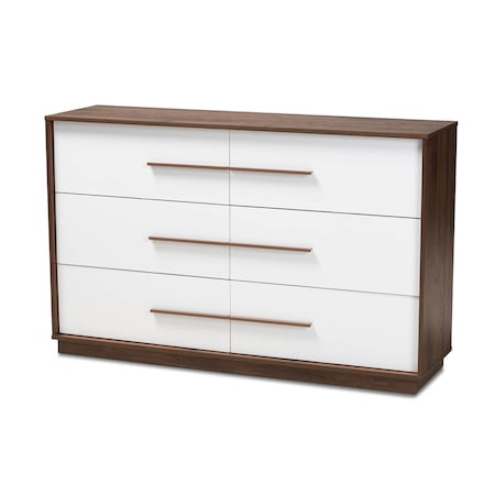 Baxton Studio Mette Mid-Century White and Walnut Finished 6-Drawer Wood Dresser 157-9696
